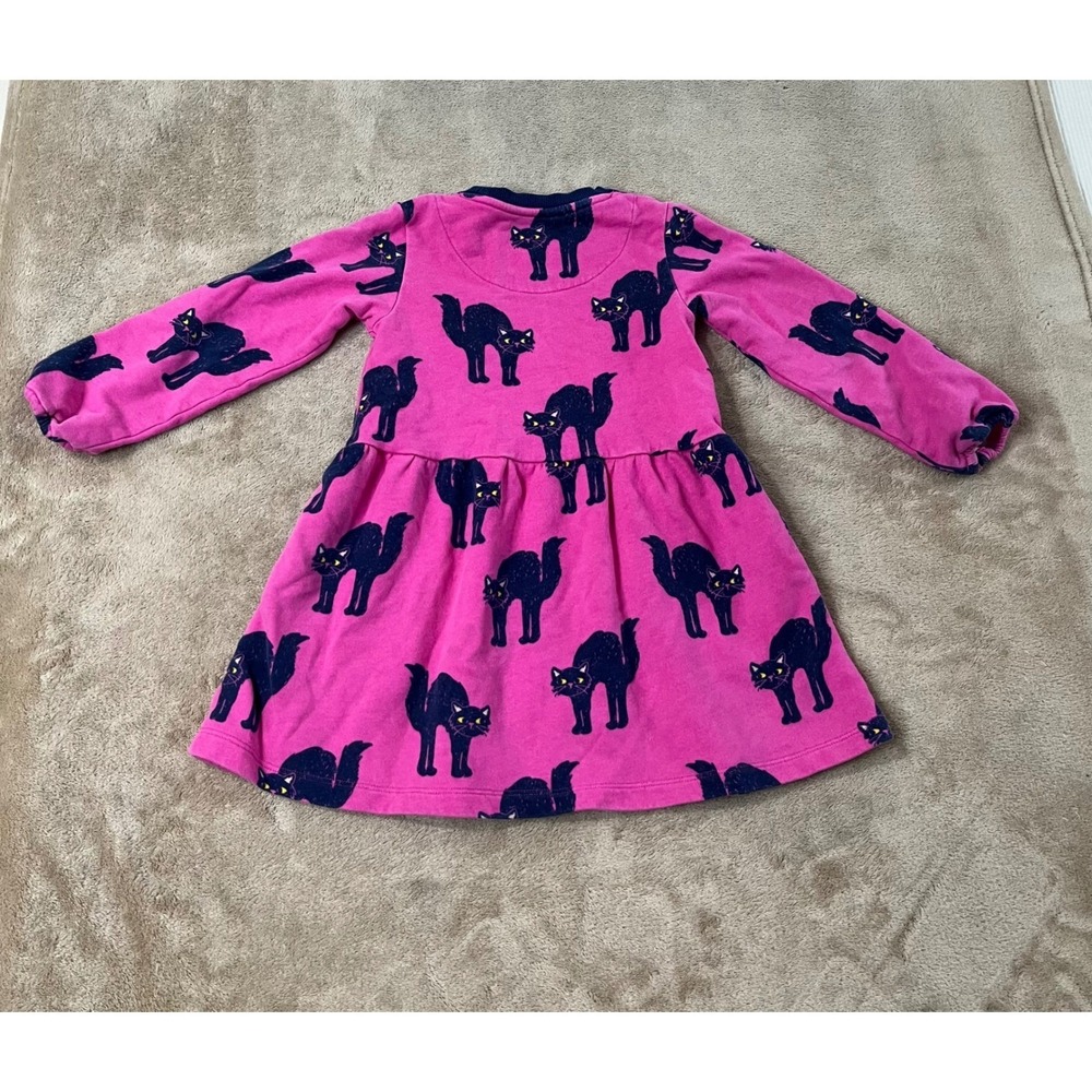 Mini Boden Jersey Dress Girls Size 4-5Y Pink Black Cat Print long sleeve - Picture 5 of 9